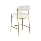 Meridian Furniture, Tabouret de comptoir Carly, assise en cuir végétalien crème / dossier en tissu bouclé