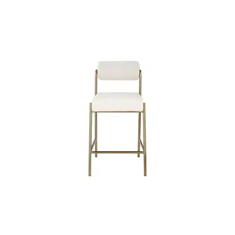Meridian Furniture, Tabouret de comptoir Carly, assise en cuir végétalien crème / dossier en tissu bouclé