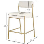 Meridian Furniture, Tabouret de comptoir Carly, assise en cuir végétalien crème / dossier en tissu bouclé