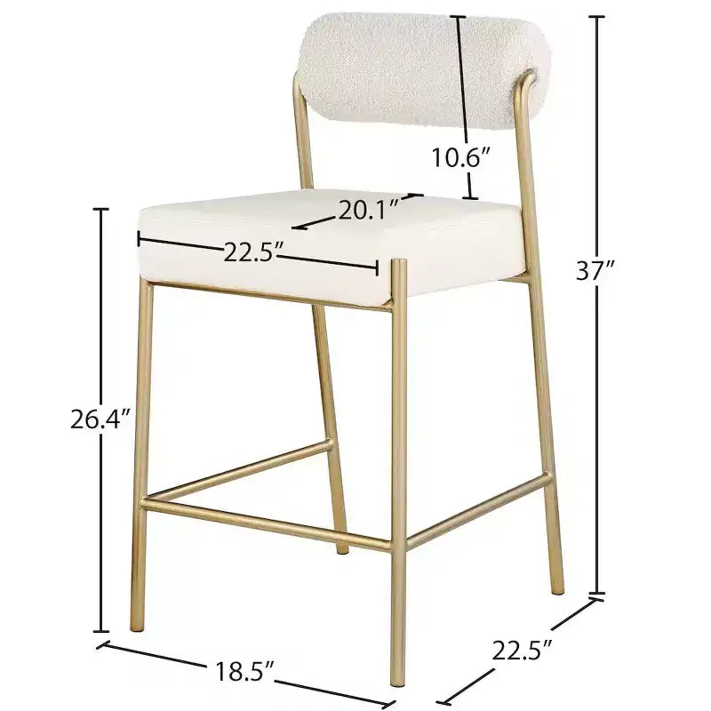 Meridian Furniture, Tabouret de comptoir Carly, assise en cuir végétalien crème / dossier en tissu bouclé