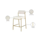 Meridian Furniture, Tabouret de comptoir Carly, assise en cuir végétalien crème / dossier en tissu bouclé