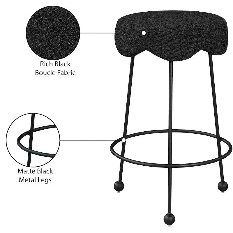 Meridian Furniture, Tabouret de comptoir Fleur en tissu noir