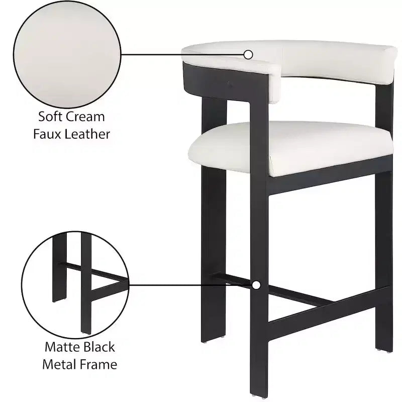 Meridian Furniture, Tabouret de comptoir Romeo en cuir végétalien crème, lot de 2