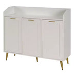 VECELO 3-Tier Shoe Storage Cabinet with 2 Adjustable Shelves, Accent Cabinet with Side Organizer & Mounted Hooks for Entryway, White
