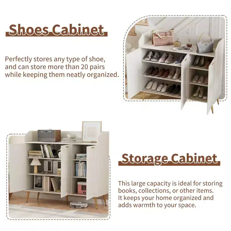 Meuble de rangement pour chaussures VECELO à 3 niveaux avec 2 étagères réglables, meuble d'appoint avec organisateur latéral et crochets muraux pour l'entrée, blanc