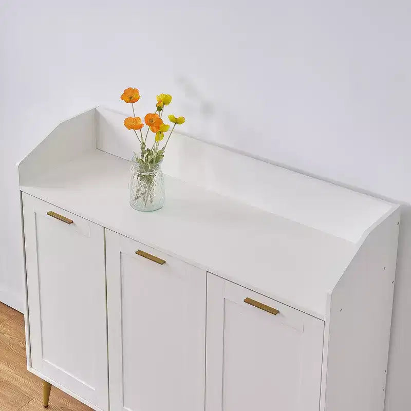 Meuble de rangement pour chaussures VECELO à 3 niveaux avec 2 étagères réglables, meuble d'appoint avec organisateur latéral et crochets muraux pour l'entrée, blanc