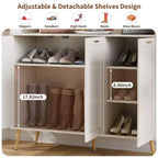 Meuble de rangement pour chaussures VECELO à 3 niveaux avec 2 étagères réglables, meuble d'appoint avec organisateur latéral et crochets muraux pour l'entrée, blanc