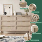 Commode en rotin à 8 tiroirs, commode de style moderne du milieu du siècle pour placard avec poignées, grand plateau de table