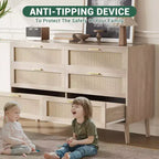 Commode en rotin à 8 tiroirs, commode de style moderne du milieu du siècle pour placard avec poignées, grand plateau de table