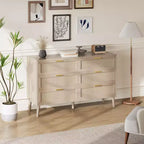 Commode en rotin à 8 tiroirs, commode de style moderne du milieu du siècle pour placard avec poignées, grand plateau de table