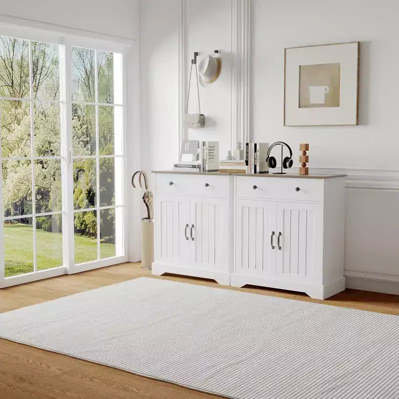 Meuble de buffet de 75 cm avec étagères réglables, armoire de bar à café polyvalente en bois blanc avec portes pour le rangement de la salle à manger et le garde-manger de la cuisine