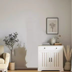 Meuble de buffet de 75 cm avec étagères réglables, armoire de bar à café polyvalente en bois blanc avec portes pour le rangement de la salle à manger et le garde-manger de la cuisine
