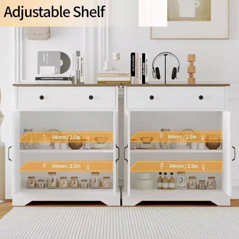 Meuble de buffet de 75 cm avec étagères réglables, armoire de bar à café polyvalente en bois blanc avec portes pour le rangement de la salle à manger et le garde-manger de la cuisine