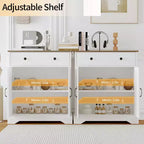 Meuble de buffet de 75 cm avec étagères réglables, armoire de bar à café polyvalente en bois blanc avec portes pour le rangement de la salle à manger et le garde-manger de la cuisine