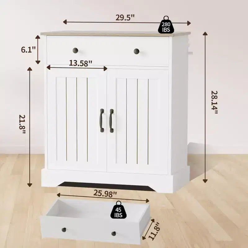 Meuble de buffet de 75 cm avec étagères réglables, armoire de bar à café polyvalente en bois blanc avec portes pour le rangement de la salle à manger et le garde-manger de la cuisine
