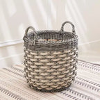 Zita Round Resin Woven Wicker Multi-Use Storage Basket with Handles - 18 x 18 x 15.7 - White-Gray - For Towel