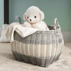 Panier de rangement multi-usage Zita rond en résine tressée avec poignées - 18 x 18 x 15,7 - Blanc-gris - Pour serviettes
