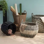 Panier de rangement multi-usage Zita rond en résine tressée avec poignées - 18 x 18 x 15,7 - Blanc-gris - Pour serviettes