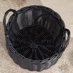 Panier de rangement multi-usage Zita rond en résine tressée avec poignées - 18 x 18 x 15,7 - Blanc-gris - Pour serviettes