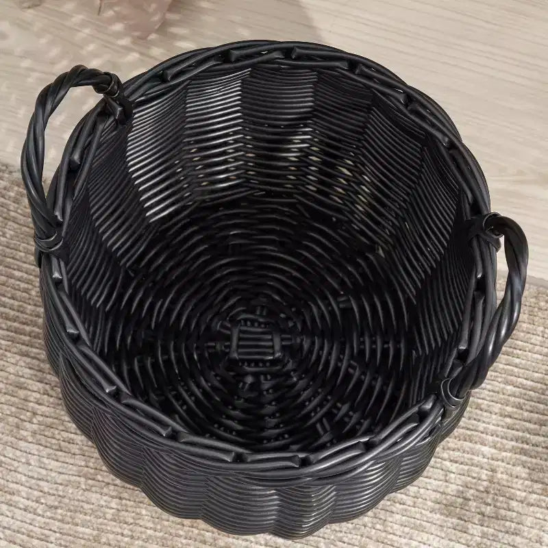 Panier de rangement multi-usage Zita rond en résine tressée avec poignées - 18 x 18 x 15,7 - Blanc-gris - Pour serviettes