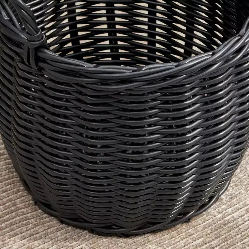 Panier de rangement multi-usage Zita rond en résine tressée avec poignées - 18 x 18 x 15,7 - Blanc-gris - Pour serviettes