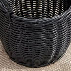 Panier de rangement multi-usage Zita rond en résine tressée avec poignées - 18 x 18 x 15,7 - Blanc-gris - Pour serviettes
