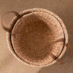 Panier de rangement multi-usage Zita rond en résine tressée avec poignées - 18 x 18 x 15,7 - Blanc-gris - Pour serviettes
