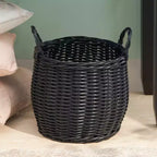 Panier de rangement multi-usage Zita rond en résine tressée avec poignées - 18 x 18 x 15,7 - Blanc-gris - Pour serviettes