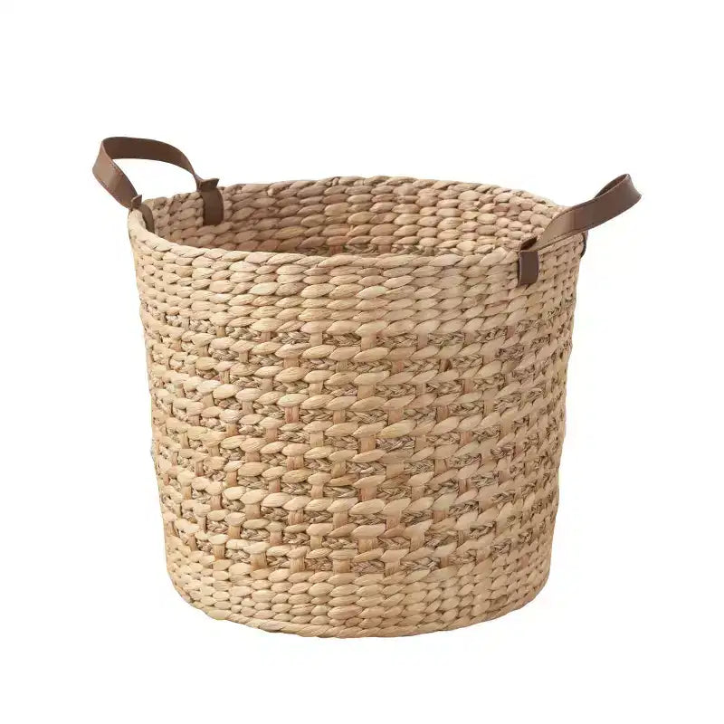 Panier de rangement multi-usage Zita rond en résine tressée avec poignées - 18 x 18 x 15,7 - Blanc-gris - Pour serviettes