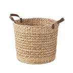 Panier de rangement multi-usage Zita rond en résine tressée avec poignées - 18 x 18 x 15,7 - Blanc-gris - Pour serviettes