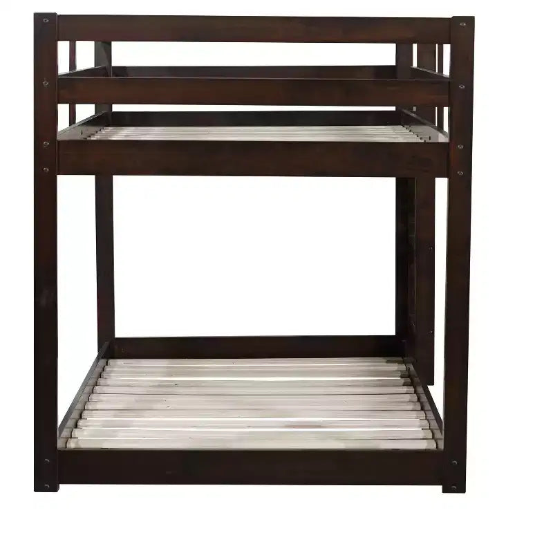 MATEERTY Lit superposé double en bois massif avec échelle, plateformes de lit supérieure et inférieure fabriquées avec des lattes renforcées Marron