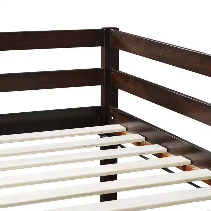 MATEERTY Lit superposé double en bois massif avec échelle, plateformes de lit supérieure et inférieure fabriquées avec des lattes renforcées Marron