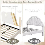 Cadre de lit double avec tête de lit réglable, lit plateforme rembourré en tissu bouclé pour enfants, lattes en bois solides, pas besoin de sommier tapissier