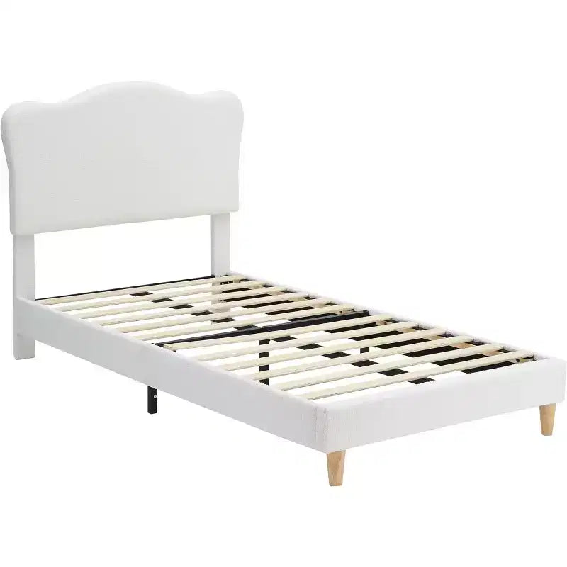 Cadre de lit double avec tête de lit réglable, lit plateforme rembourré en tissu bouclé pour enfants, lattes en bois solides, pas besoin de sommier tapissier