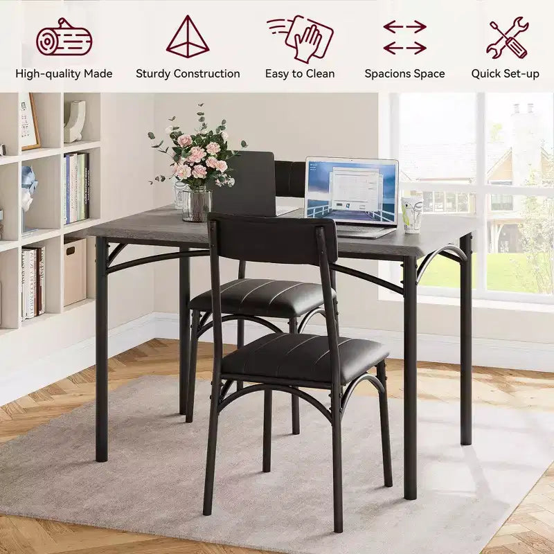 Ensemble table de cuisine rectangulaire 5 pièces GustoWave, avec chaises rembourrées