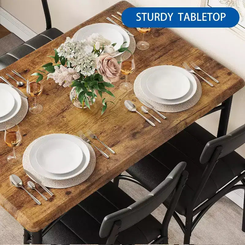 Ensemble table de cuisine rectangulaire 5 pièces GustoWave, avec chaises rembourrées