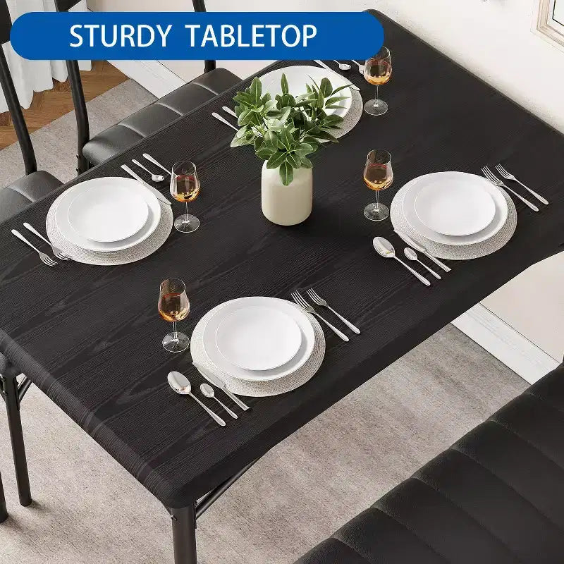 Ensemble table de cuisine rectangulaire 5 pièces GustoWave, avec chaises rembourrées