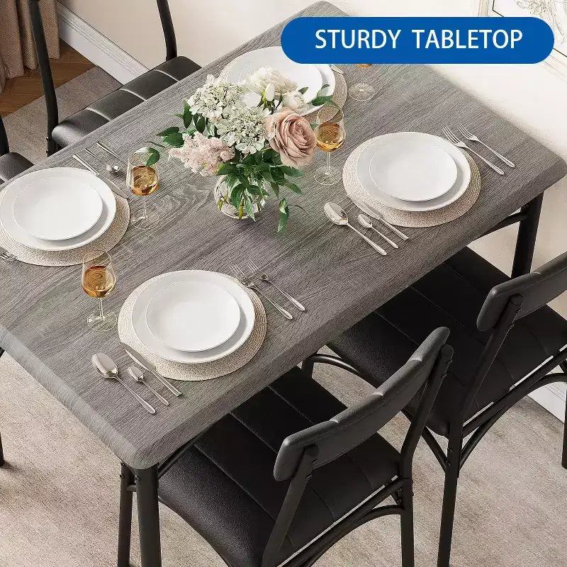 Ensemble table de cuisine rectangulaire 5 pièces GustoWave, avec chaises rembourrées