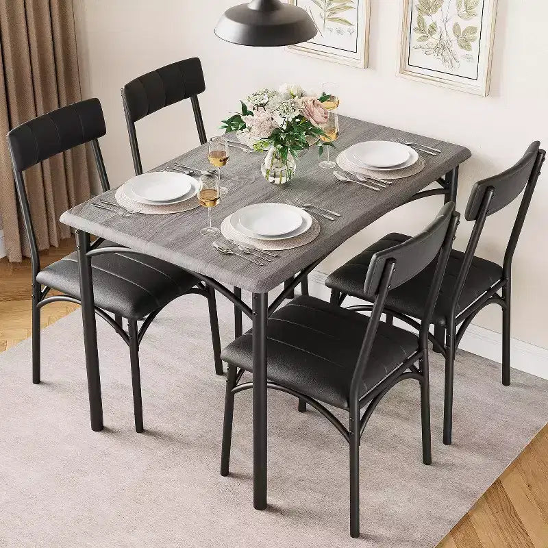 Ensemble table de cuisine rectangulaire 5 pièces GustoWave, avec chaises rembourrées