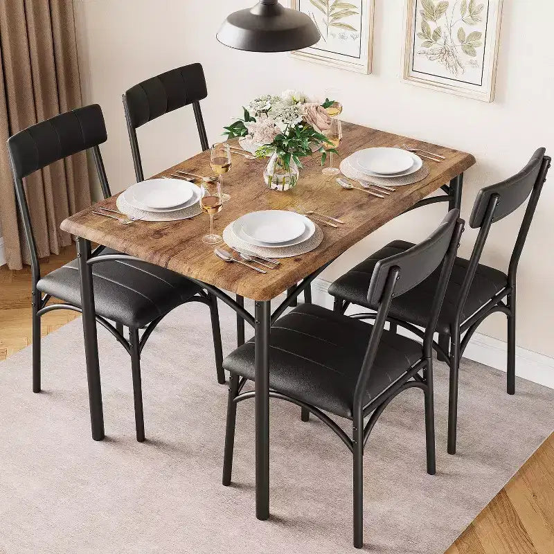 Ensemble table de cuisine rectangulaire 5 pièces GustoWave, avec chaises rembourrées