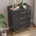 Commode de chambre à 4 tiroirs, commode moderne, avec tiroirs larges et poignées métalliques, commode en bois, noire