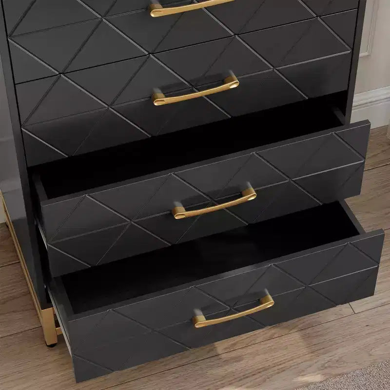 Commode de chambre à 4 tiroirs, commode moderne, avec tiroirs larges et poignées métalliques, commode en bois, noire