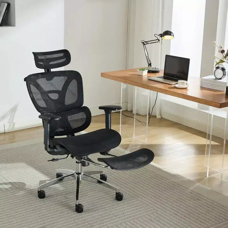 Chaise de bureau ergonomique, chaise de bureau ergonomique à dossier haut avec support lombaire réglable, chaise de bureau à domicile en maille, chaise de jeu avec repose-pieds