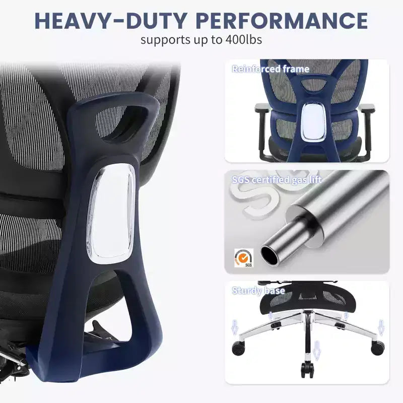 Chaise de bureau ergonomique, chaise de bureau ergonomique à dossier haut avec support lombaire réglable, chaise de bureau à domicile en maille, chaise de jeu avec repose-pieds
