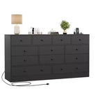 Commode à 12 tiroirs pour chambre à coucher avec prise électrique, meuble de rangement en bois de 155 cm pour chambre à coucher, dressing ou salon