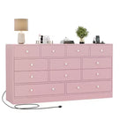 Commode à 12 tiroirs pour chambre à coucher avec prise électrique, meuble de rangement en bois de 155 cm pour chambre à coucher, dressing ou salon