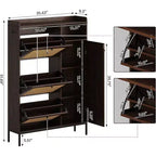 Meuble à chaussures autoportant CuisinSmart 3 niveaux avec rotin naturel, organisateur de chaussures avec étagères réglables, étagère à chaussures étroite pour couloir, couleur cerisier