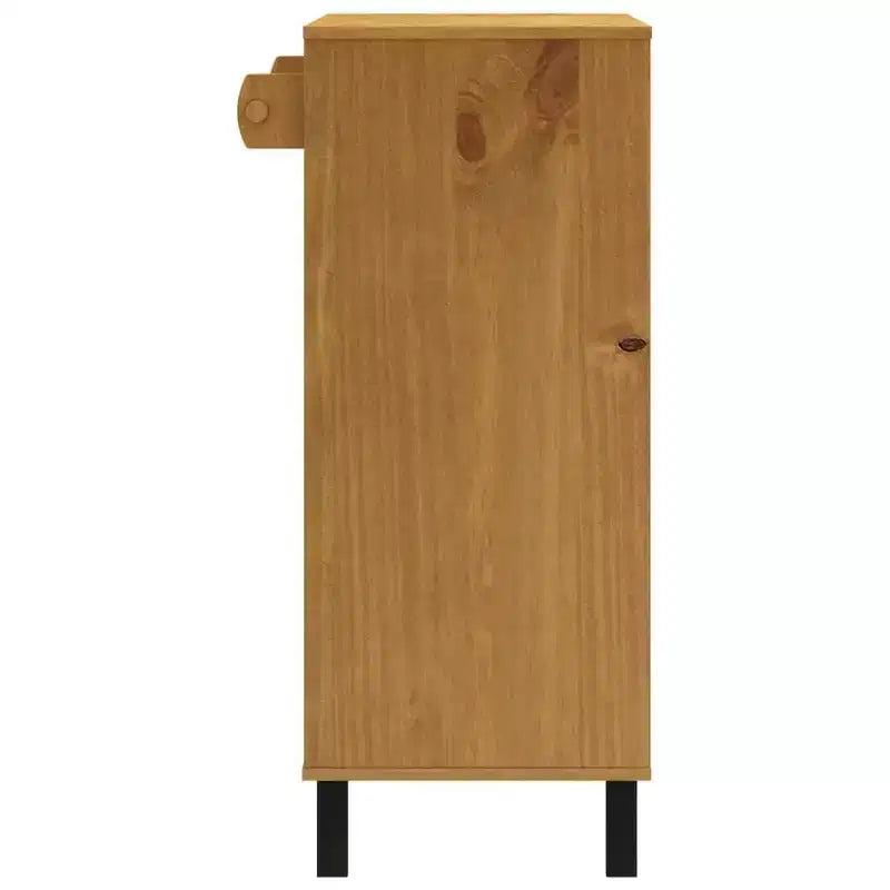 vidaXL Table de Bar Rectangulaire FLAM 92x45x110 cm, Table Haute de Bar en Bois de Pin Massif Marron avec Rangement, Plateau Robuste, Finition Chêne