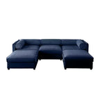 Élégant canapé en chenille blanche avec rangement sous l'assise et ottomane, en forme de U, 3 places, avec dossier et accoudoirs cylindriques