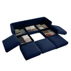 Élégant canapé en chenille blanche avec rangement sous l'assise et ottomane, en forme de U, 3 places, avec dossier et accoudoirs cylindriques